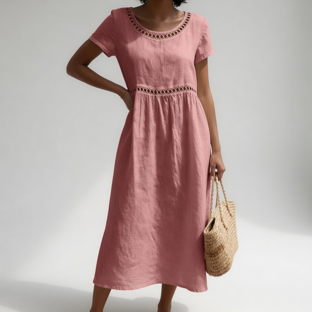 Vestido Midi de Lino Bordado