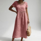 Vestido Midi de Lino Bordado