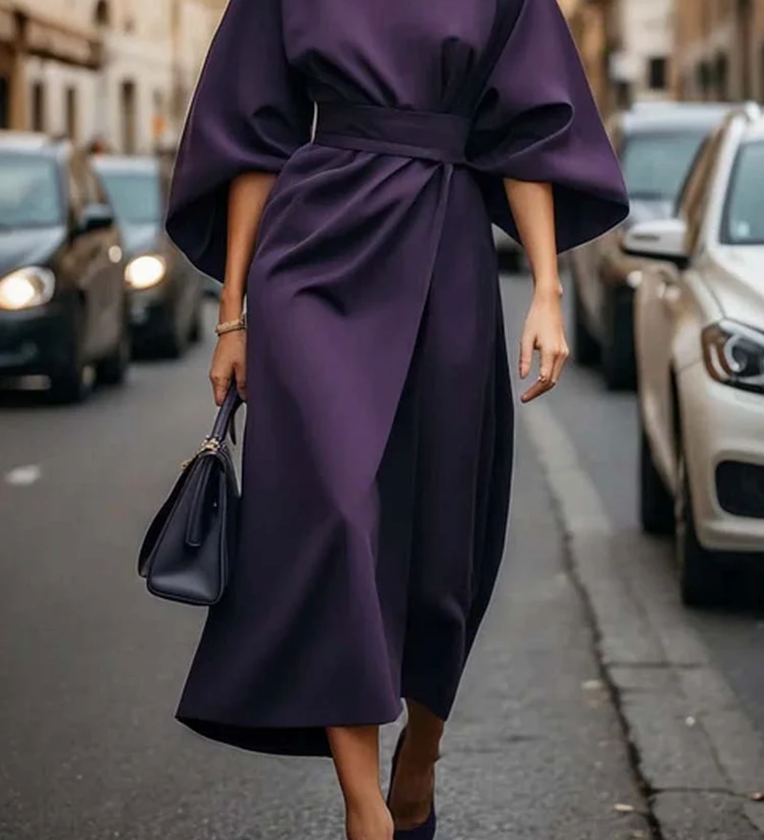 Sonia | Vestido elegante con mangas farol y cinturón