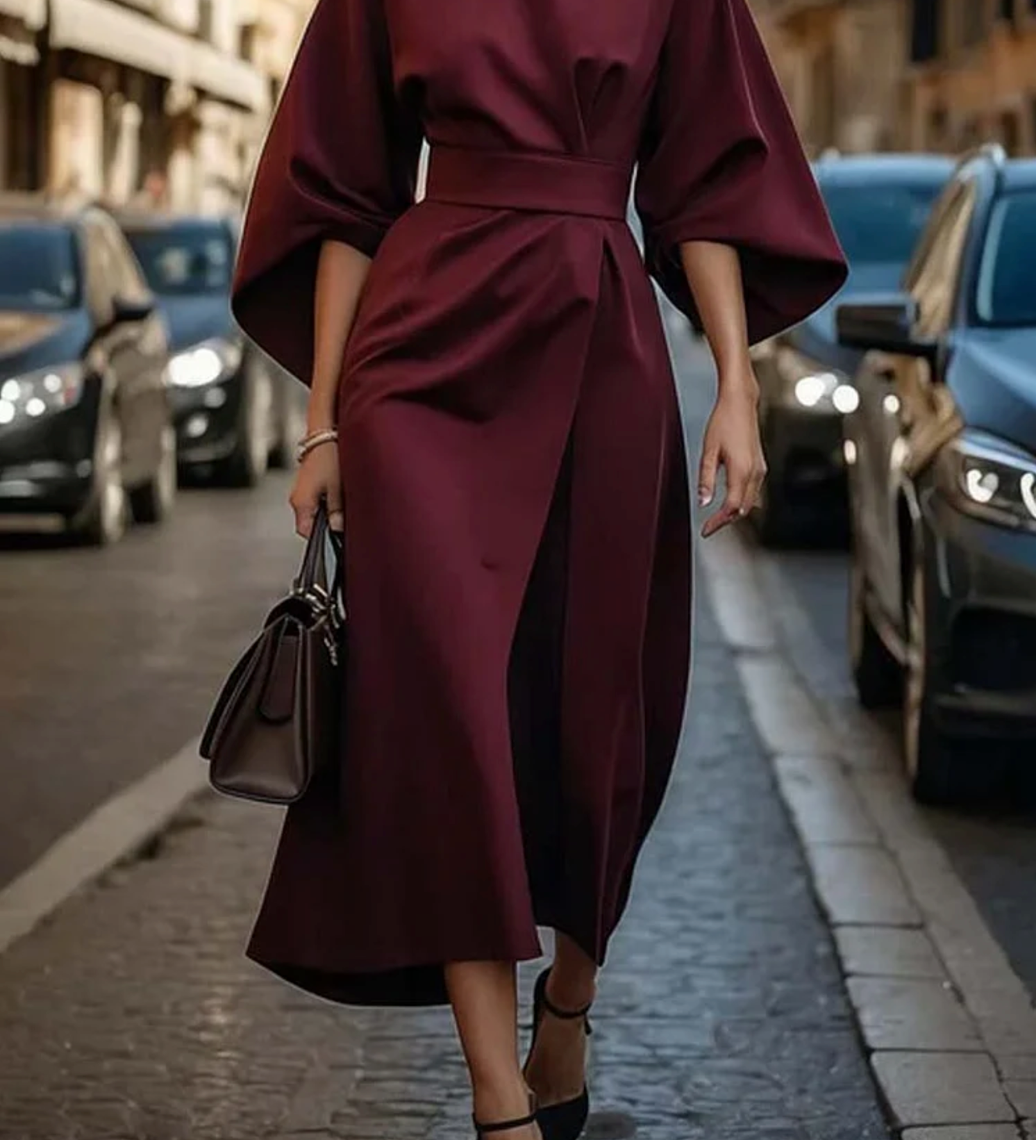 Sonia | Vestido elegante con mangas farol y cinturón
