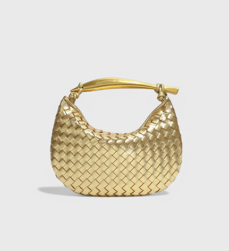 Bolso Tejido con Asa Dorada