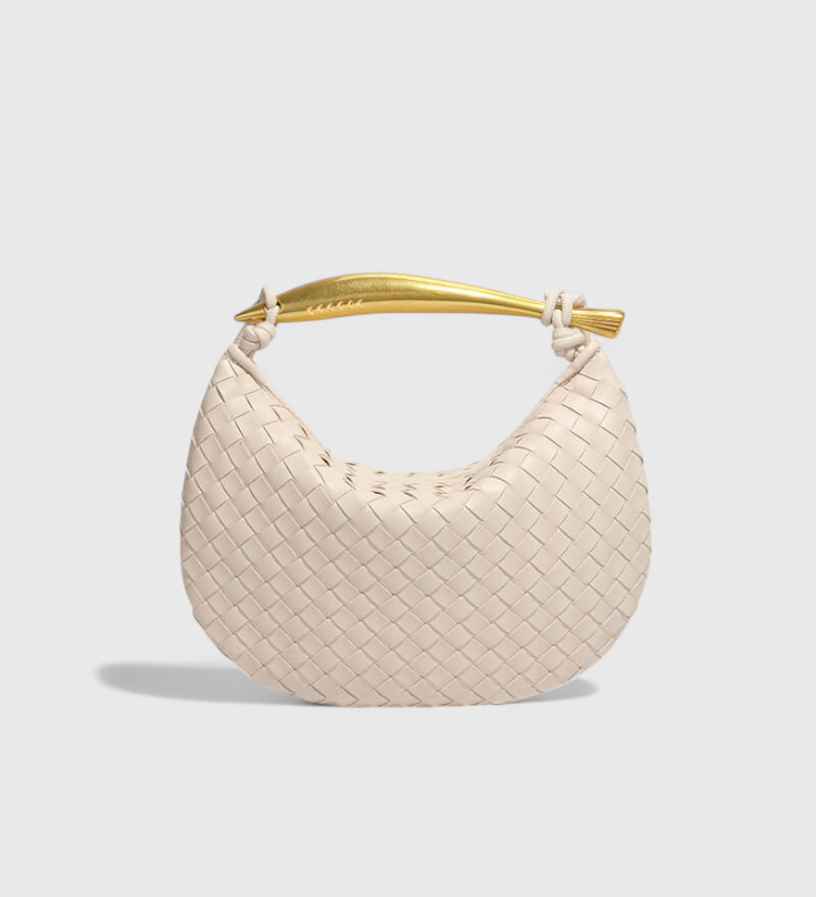 Bolso Tejido con Asa Dorada