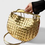 Bolso Tejido con Asa Dorada