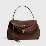 Bolso de Hombro de Ante con Detalle Dorado