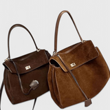 Bolso de Hombro de Ante con Detalle Dorado