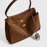 Bolso de Hombro de Ante con Detalle Dorado