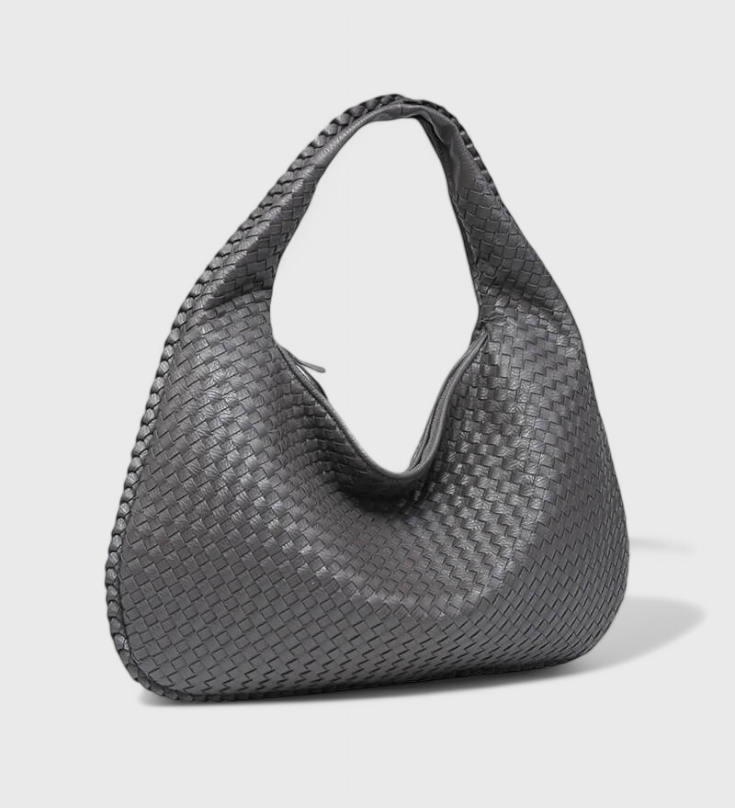 Bolso de Hombro Tejido con Herrajes Plateados