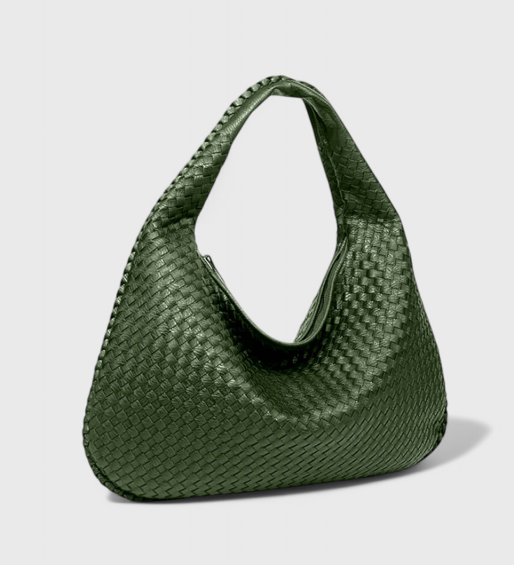 Bolso de Hombro Tejido con Herrajes Plateados