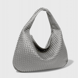 Bolso de Hombro Tejido con Herrajes Plateados