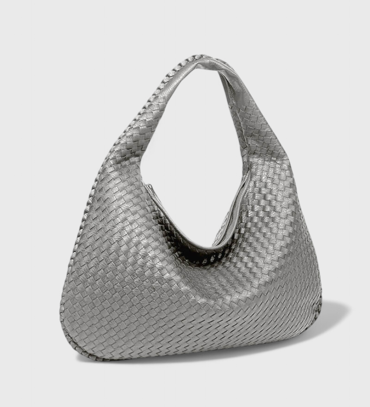 Bolso de Hombro Tejido con Herrajes Plateados