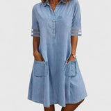 Vestido Vaquero con Manga y Botonera Frontal