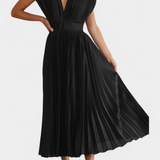 Vestido de Pliegues con Escote Drapeado y Cintura Alta