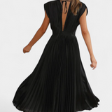 Vestido de Pliegues con Escote Drapeado y Cintura Alta