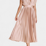 Vestido de Pliegues con Escote Drapeado y Cintura Alta