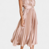 Vestido de Pliegues con Escote Drapeado y Cintura Alta