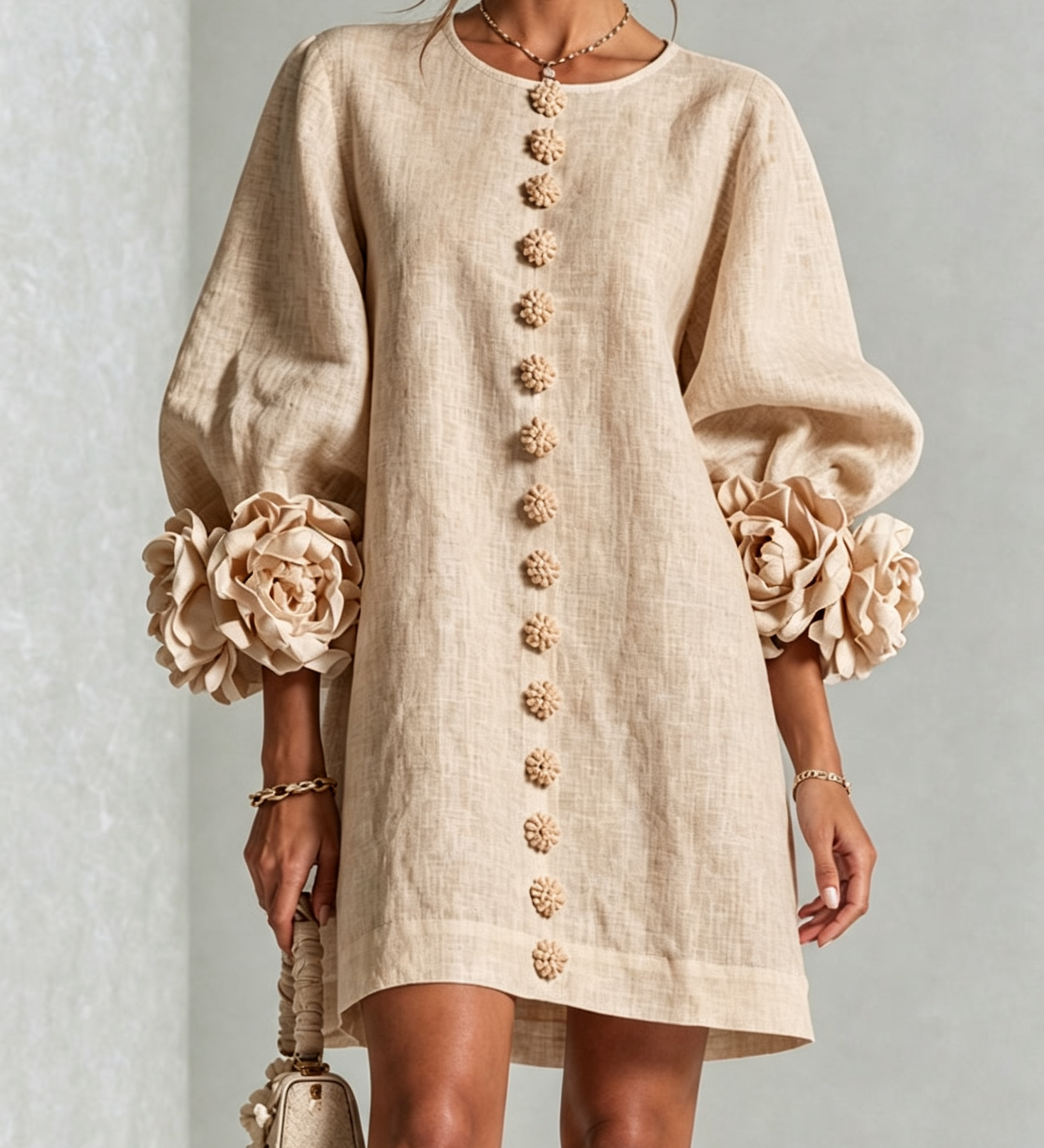 Vestido mini floral con botones