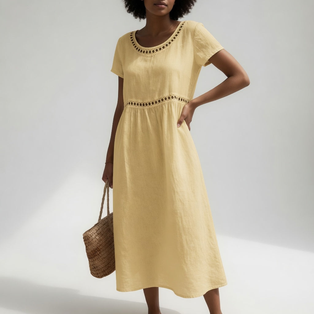 Vestido Midi de Lino Bordado