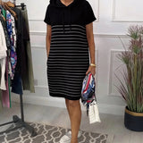 Vestido Casual con Capucha y Rayas de Punto