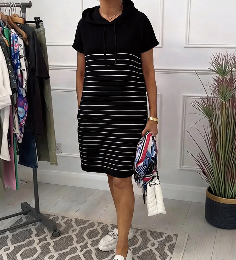 Vestido Casual con Capucha y Rayas de Punto