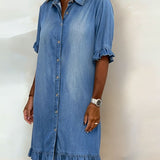 Vestido Camisero Denim con Volantes