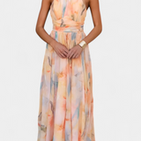 Vestido con Estampado Acuarela y Cuello Halter