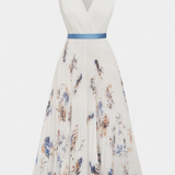 Vestido Midi sin Mangas con Estampado Floral y Plisado