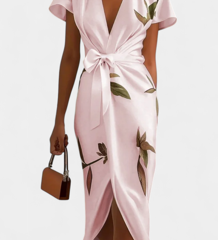 Vestido Cruzado con Estampado de Hojas