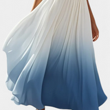 Vestido Maxi Halter Plisado con Detalles de Perlas