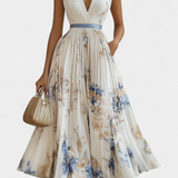 Vestido Midi sin Mangas con Estampado Floral y Plisado
