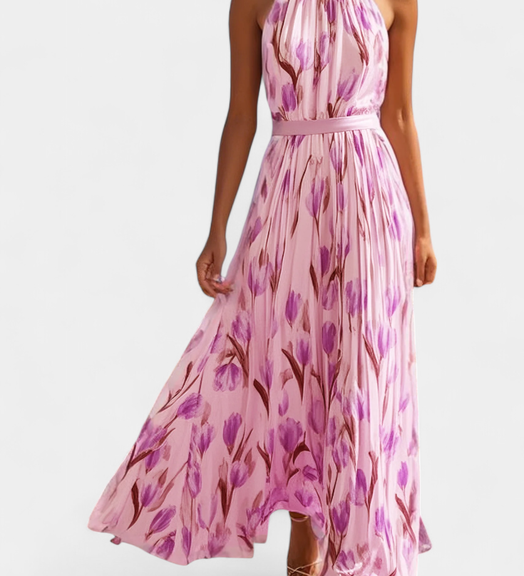 Vestido Floral sin Mangas con Cinturón