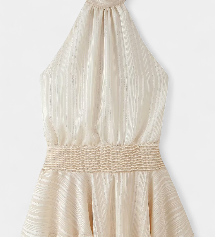 Vestido Mini con Espalda Abierta y Cintura Plisada
