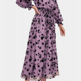 Vestido Maxi de Encaje Floral con Mangas de Linterna
