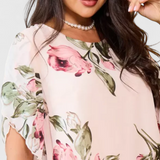 Vestido de Gasa Fluida con Pétalos y Mangas Transparentes