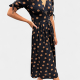 Vestido Midi de Lunares con Escote en V Profundo