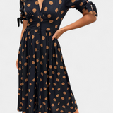 Vestido Midi de Lunares con Escote en V Profundo
