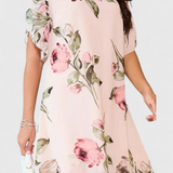 Vestido de Gasa Fluida con Pétalos y Mangas Transparentes
