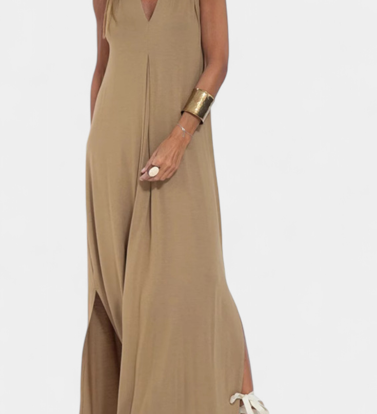 Vestido Maxi sin Mangas en Color Liso y Silueta Elegante