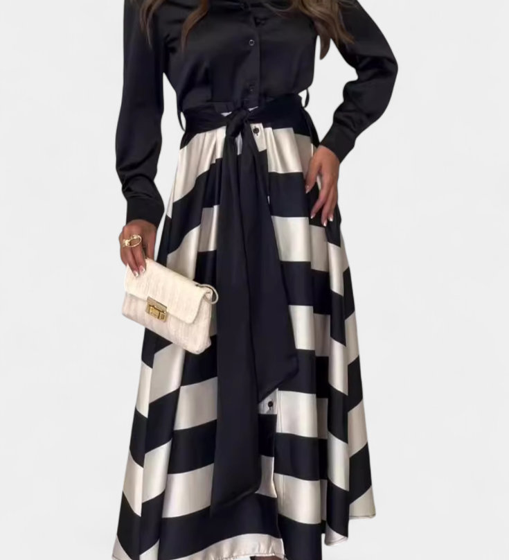 Vestido Camisero Largo a Rayas con Cinturón