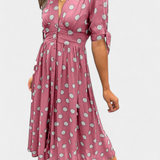 Vestido Midi de Lunares con Escote en V Profundo