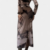 Vestido Largo con Estampado Degradado y Cuello en V