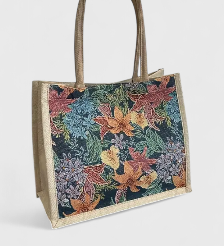 Bolsa de Yute con Estampado Floral