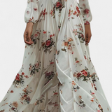 Vestido Maxi Floral con Cuello en V y Mangas Largas