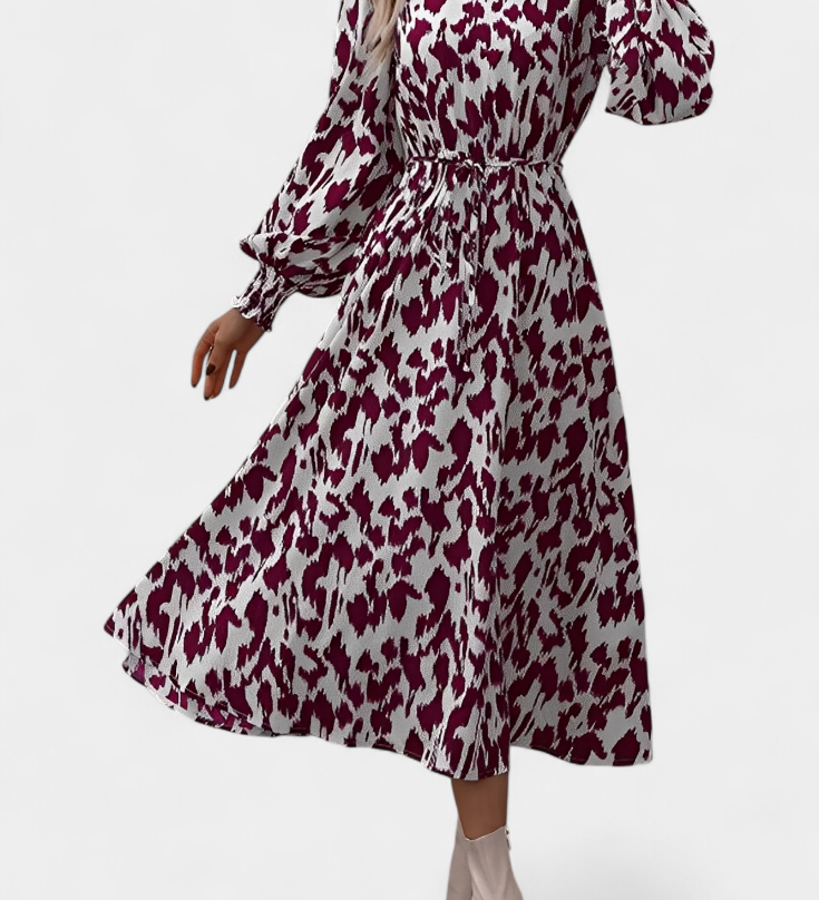 Vestido A-Line de Leopardo con Cintura Ajustable