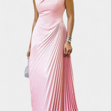 Vestido Maxi Asimétrico sin Mangas con Cuello Mock