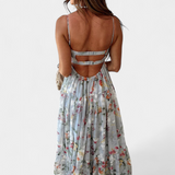 Vestido Floral con Espalda Abierta y Tirantes Finos