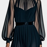 Vestido Maxi de Gasa Plisada con Transparencias