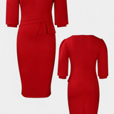 Vestido Midi Ajustado con Mangas Abullonadas