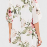 Vestido de Gasa Fluida con Pétalos y Mangas Transparentes