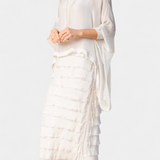 Vestido Midi con Volantes y Bordes Deshilachados