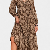 Vestido Maxi Bohemio con Estampado Floral y Mangas Farol